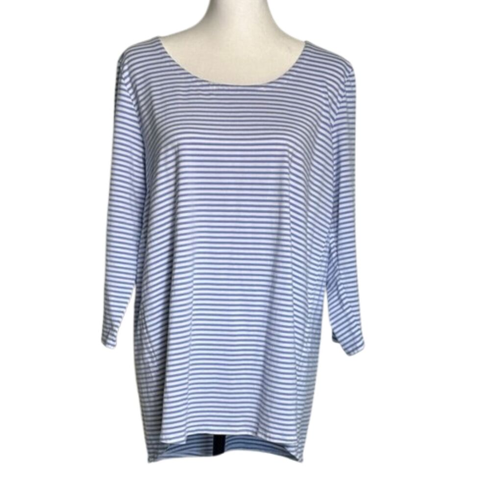 J. Jill Luxe Supima A Line Tunic Blouse Top Womens Large Modal 3/4 Sleeve Blue